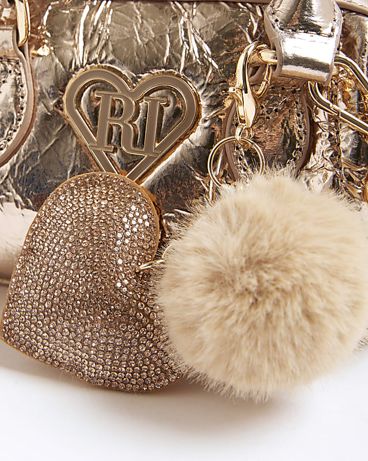 Girls Gold Metallic Mini Bowler Bag