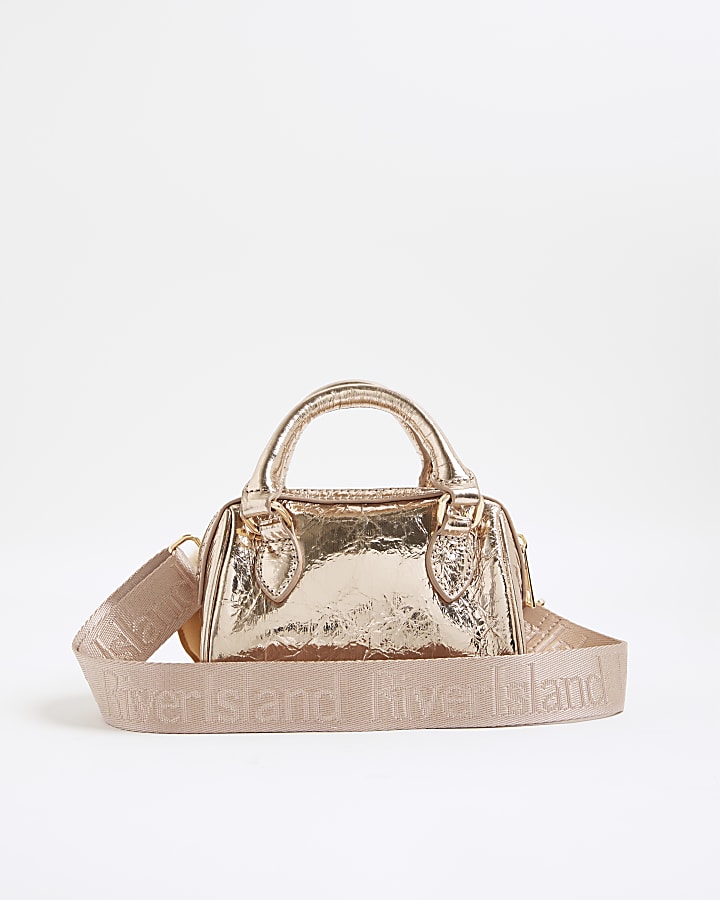 Girls Gold Metallic Mini Bowler Bag