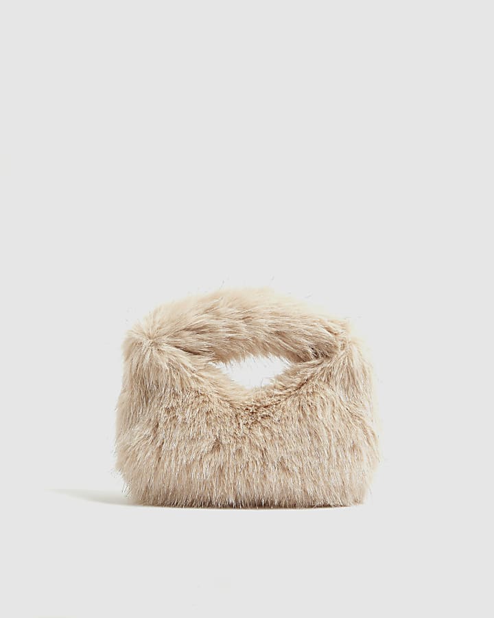 Girls Pink Tinsel Faux Fur Grab Bag