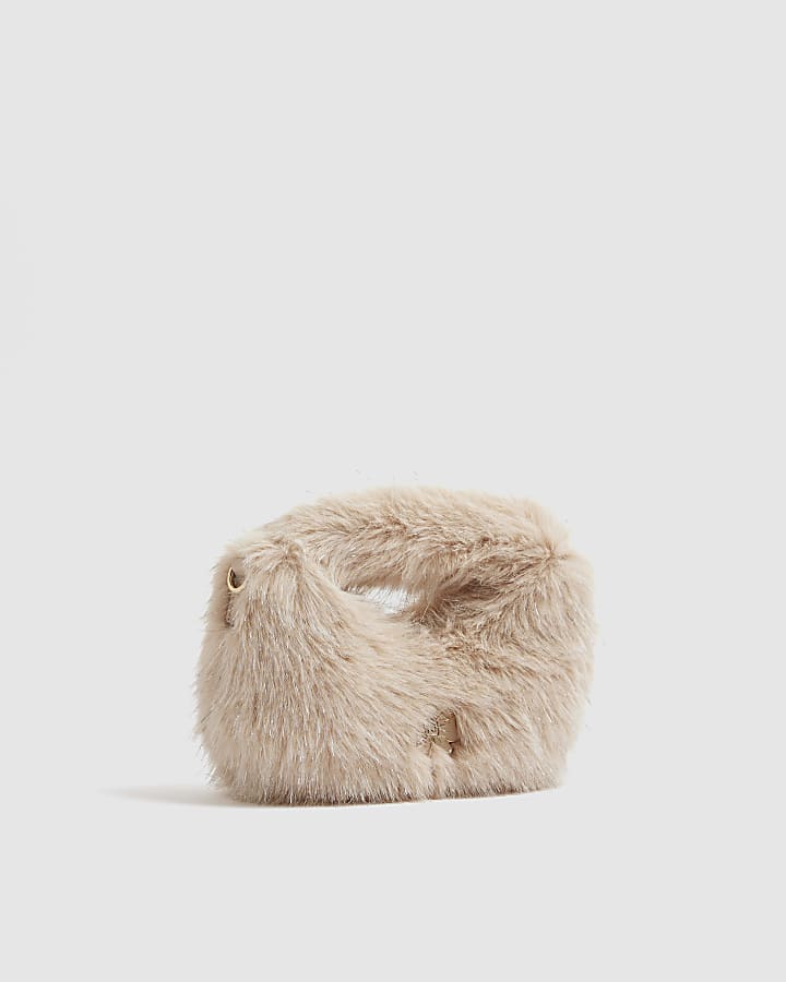 Girls Pink Tinsel Faux Fur Grab Bag