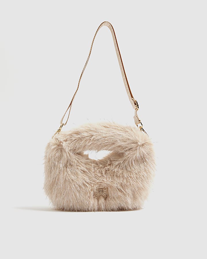Girls Pink Tinsel Faux Fur Grab Bag