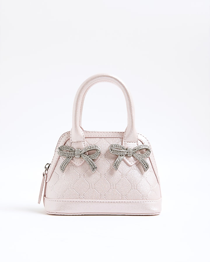 Girls Pink Metallic Mini Bow Tote Bag