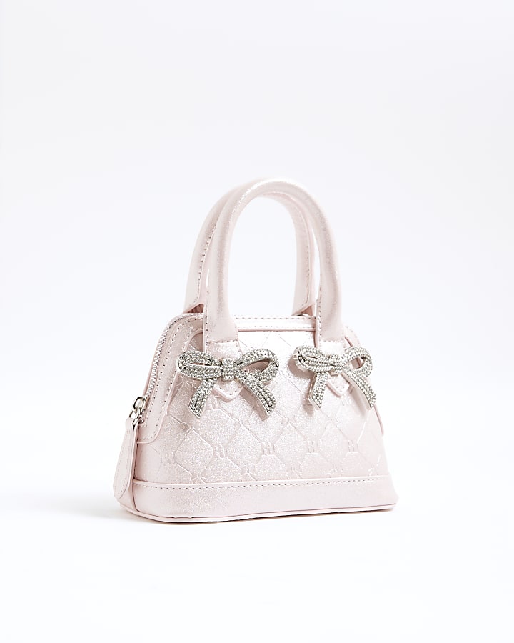 Girls Pink Metallic Mini Bow Tote Bag