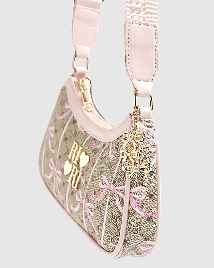 Girls Brown Monogram Bow Scoop Cross body bag