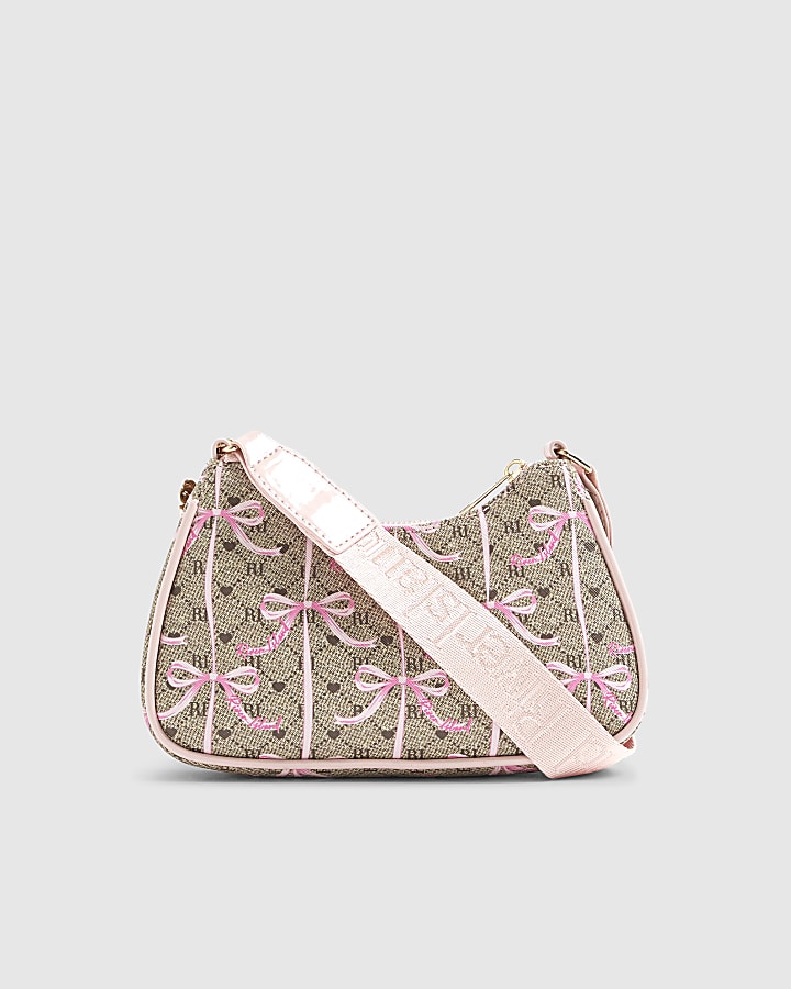 Girls Brown Monogram Bow Scoop Cross body bag