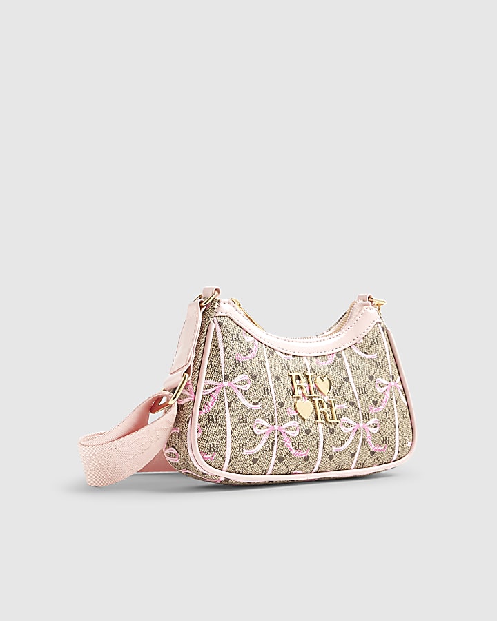 Girls Brown Monogram Bow Scoop Cross body bag