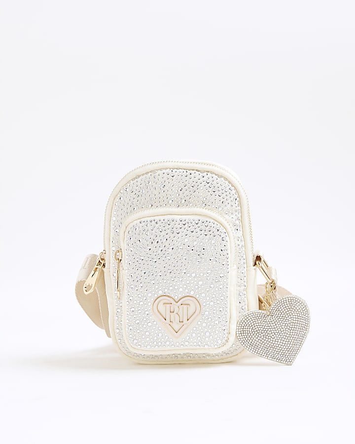Girls Cream Embellished Cross body Bag