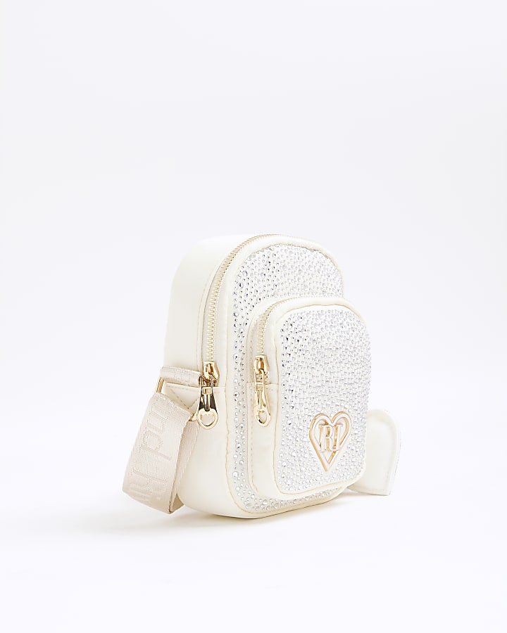 Girls Cream Embellished Cross body Bag