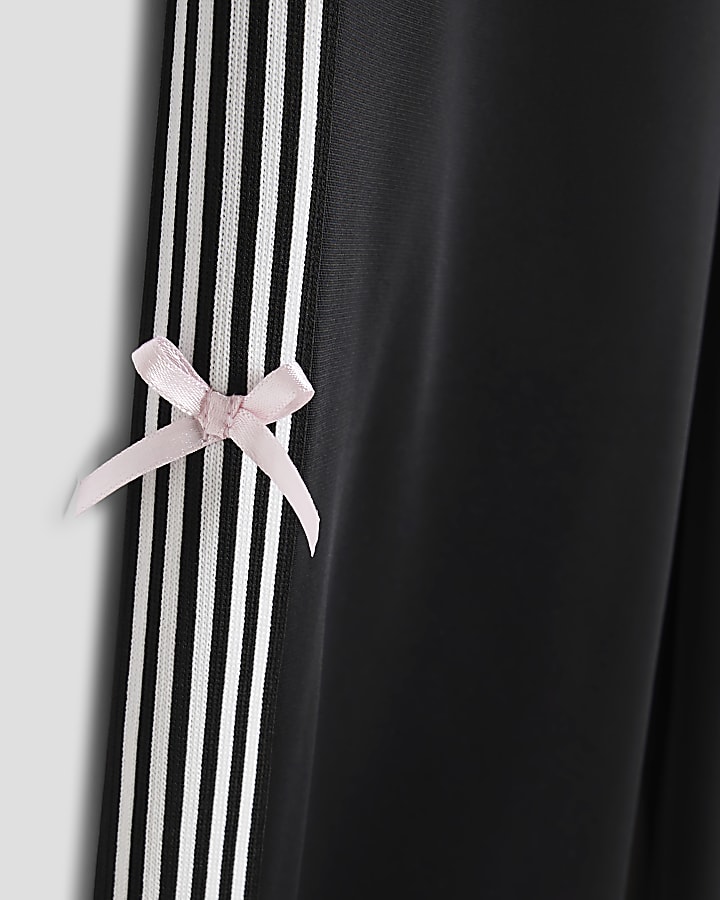 Girls Black Bow Taped Tracksuit Set
