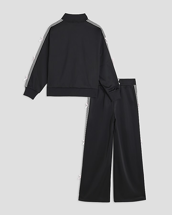 Girls Black Bow Taped Tracksuit Set