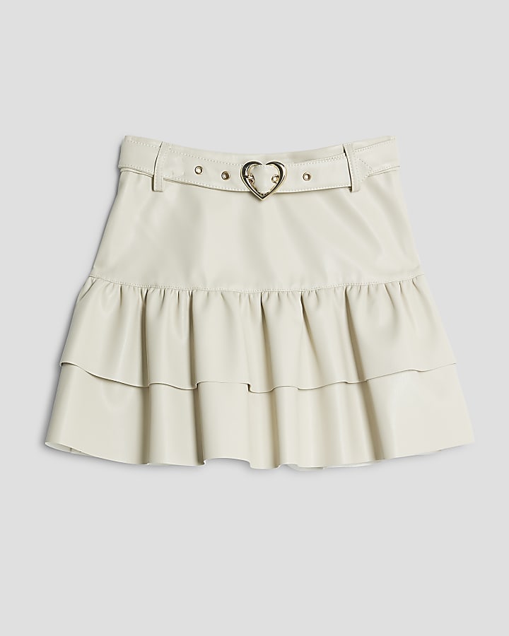 Girls Cream Heart Belt Rara Skirt 