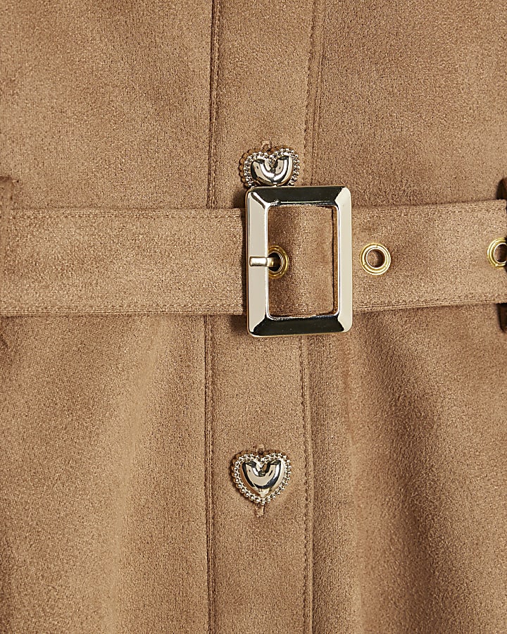 Girls Brown Faux suede Skater Shirt Dress