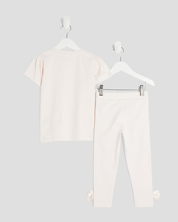 Mini Girls Pink RI Bow T-Shirt & Leggings Set
