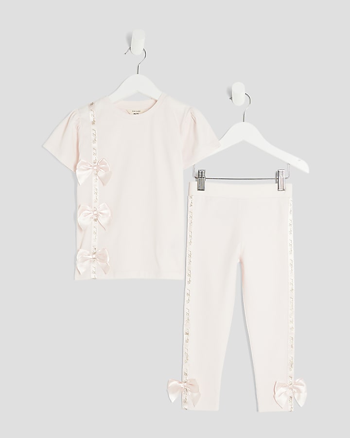 Mini Girls Pink RI Bow T-Shirt & Leggings Set