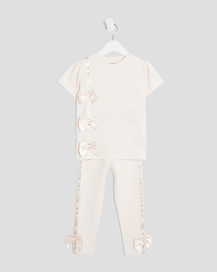 Mini Girls Pink RI Bow T-Shirt & Leggings Set