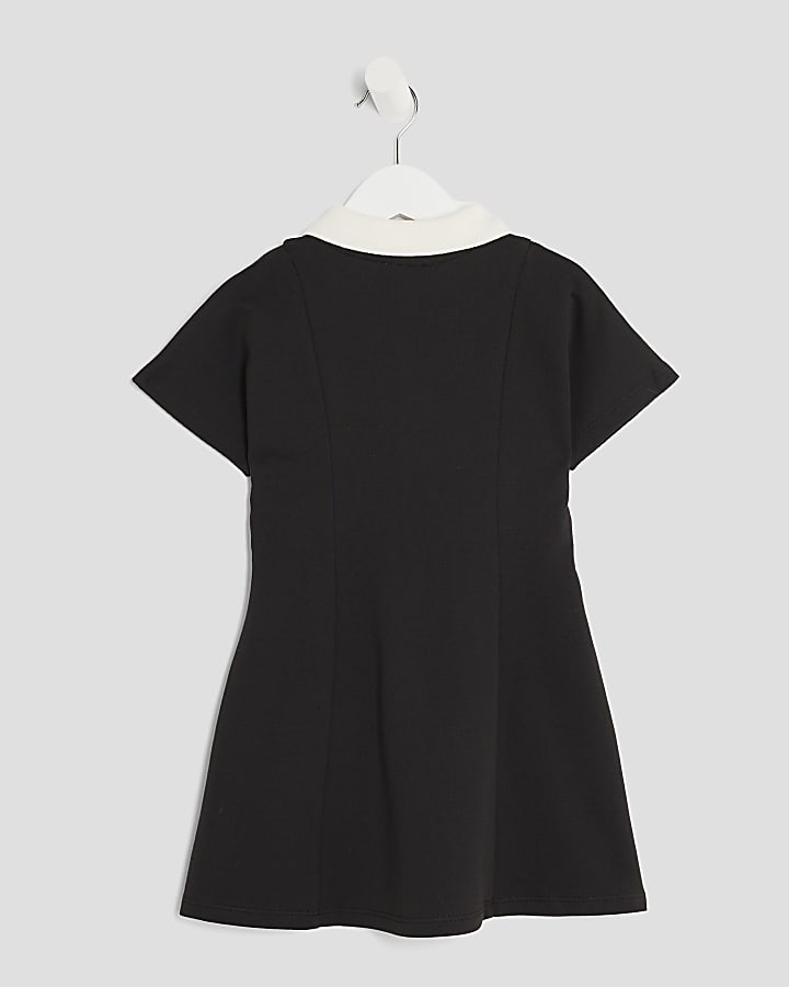 Mini Girls Black Striped Polo Shirt Dress