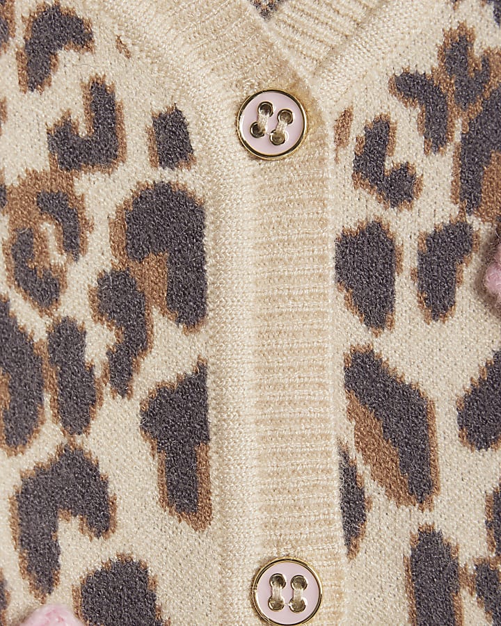 Baby girls Beige Leopard Bow Cardigan Set
