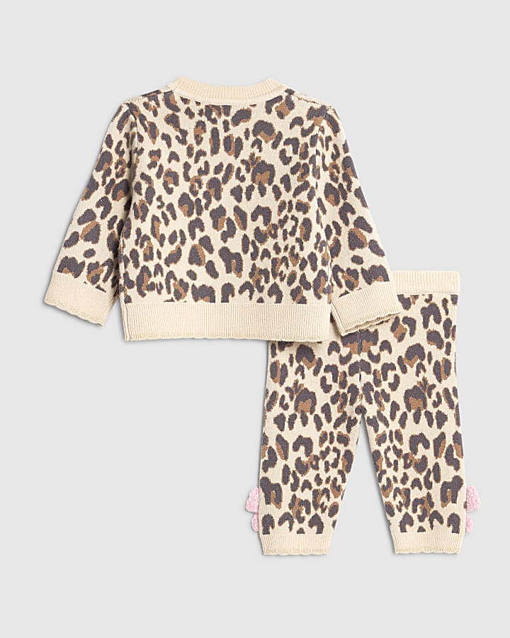 Baby girls Beige Leopard Bow Cardigan Set