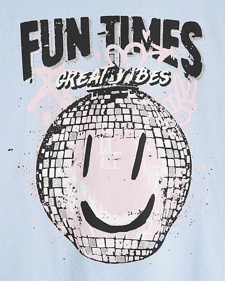Girls Blue Disco Smiley T-Shirt
