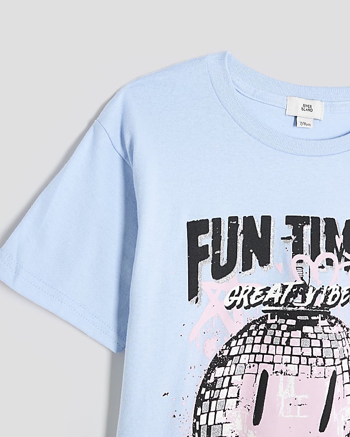 Girls Blue Disco Smiley T-Shirt