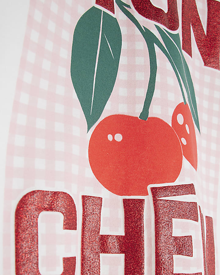 Girls White Mon Cheri Cherry Glitter T-Shirt