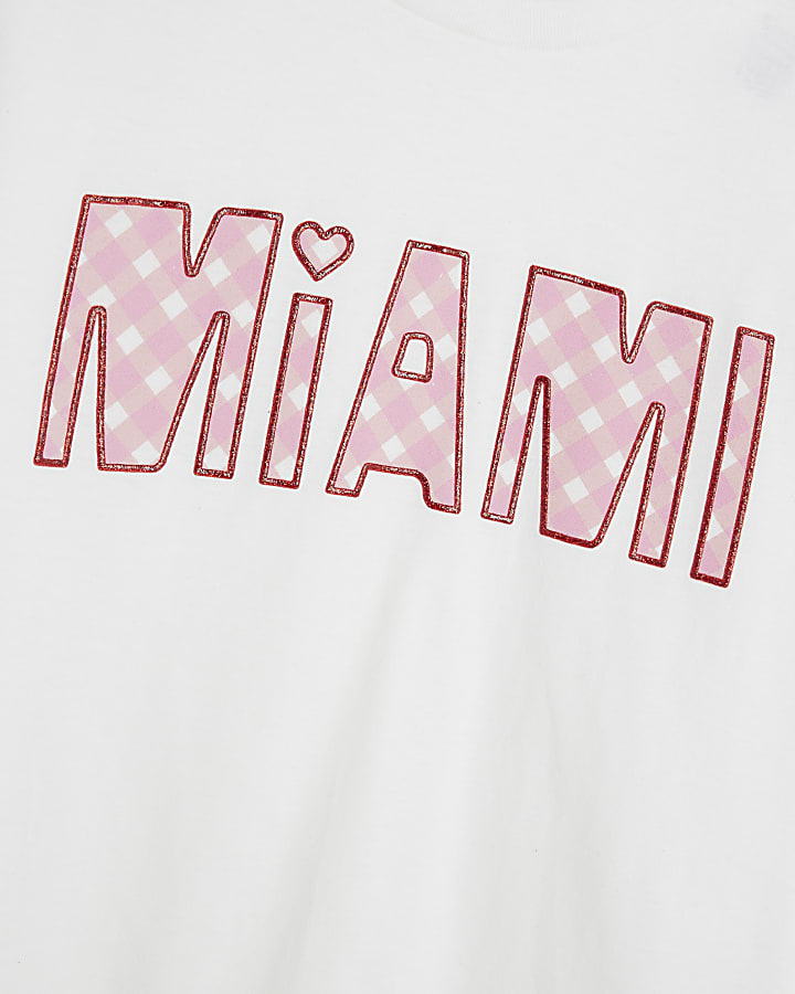 Girls White Gingham Miami T-Shirt