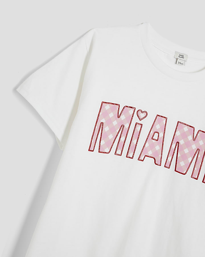 Girls White Gingham Miami T-Shirt