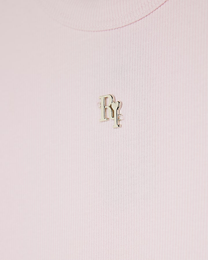 Girls Pink Ribbed Bow Side Top
