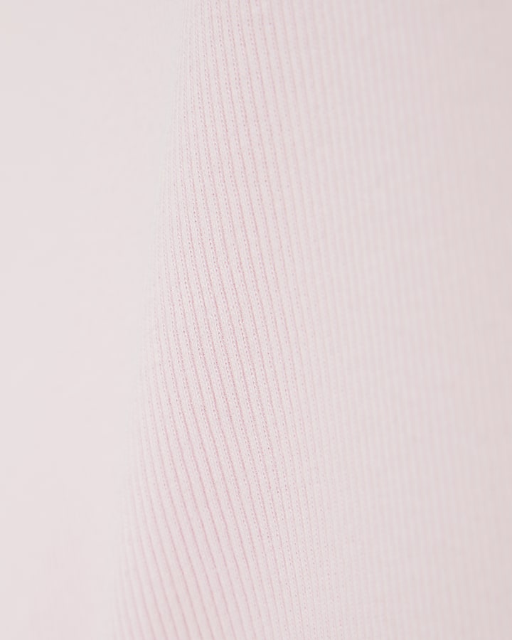 Girls Pink Ribbed Bow Side Top