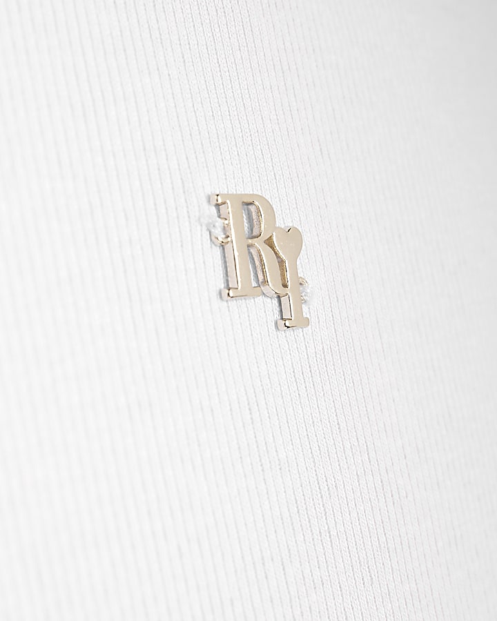 Girls White Ribbed Bow Side Top
