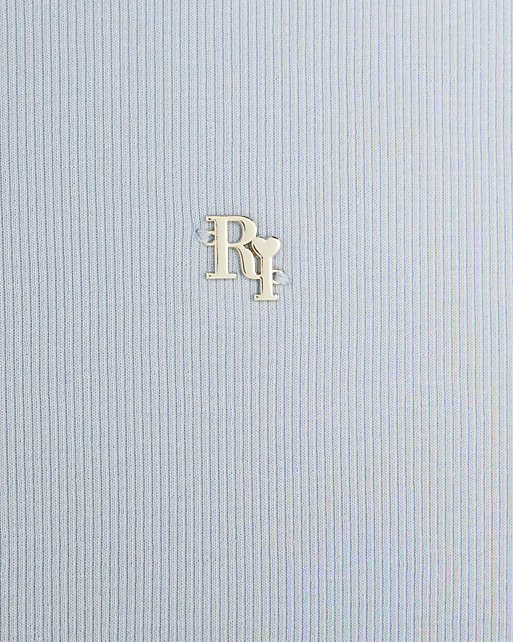 Blue Ribbed Bow Side Top