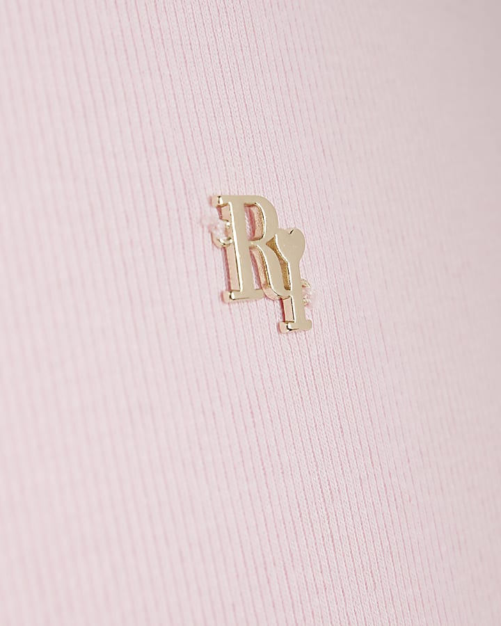 Girls Pink 3D Bow Ribbed Top