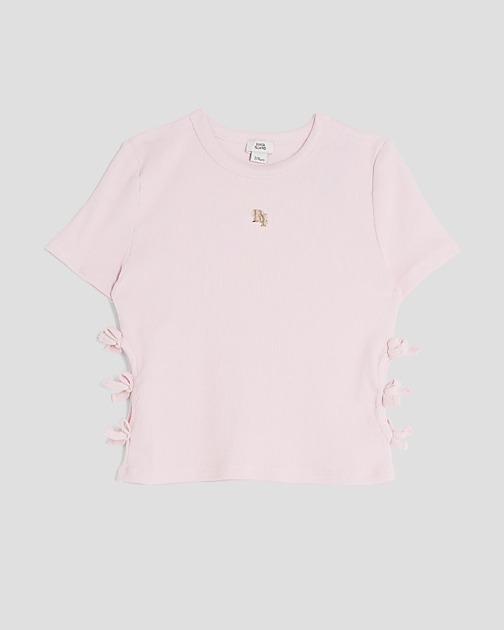 Girls Pink 3D Bow Ribbed Top