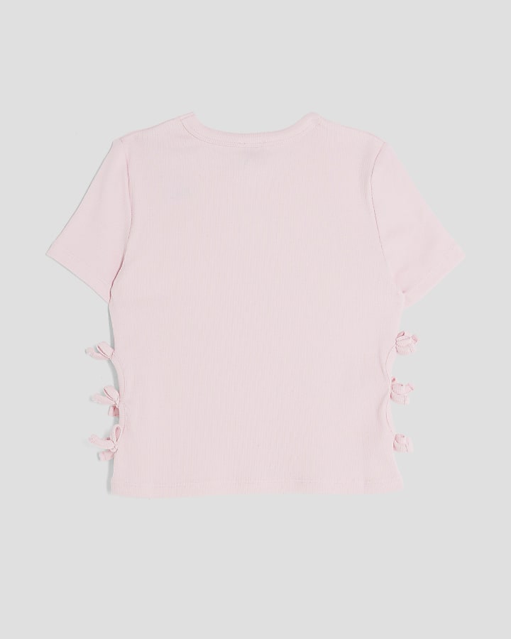 Girls Pink 3D Bow Ribbed Top
