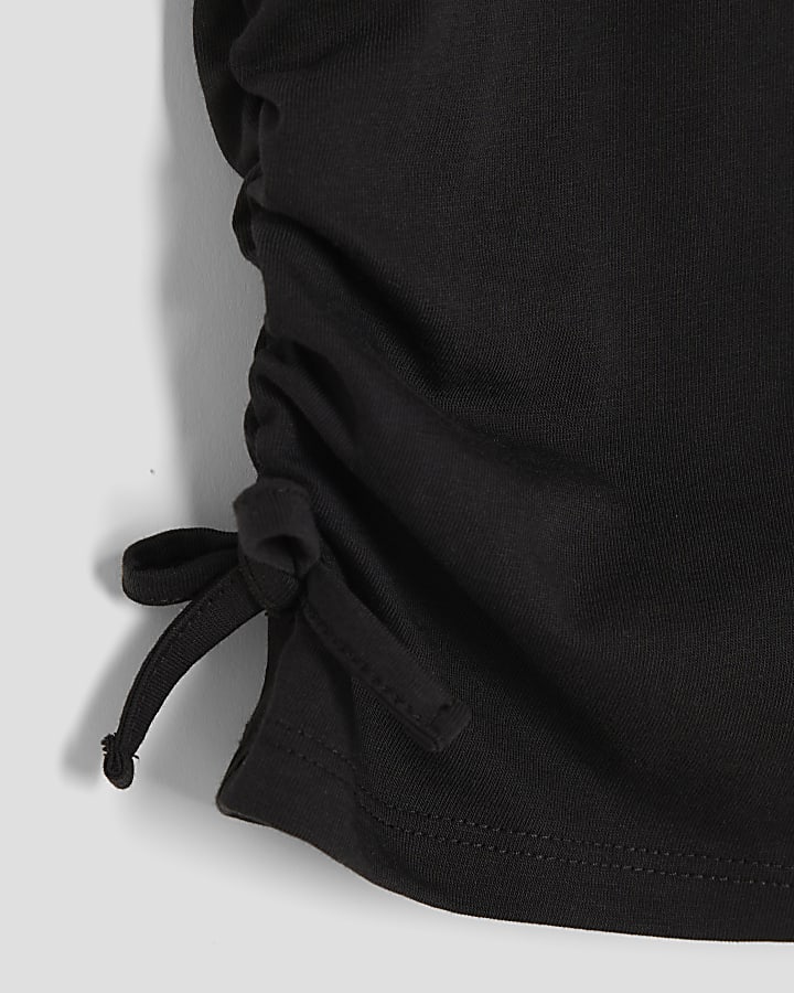 Girls Black Ruched Side Top