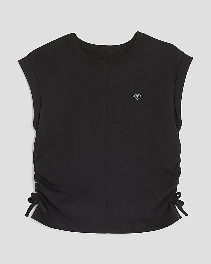 Girls Black Ruched Side Top