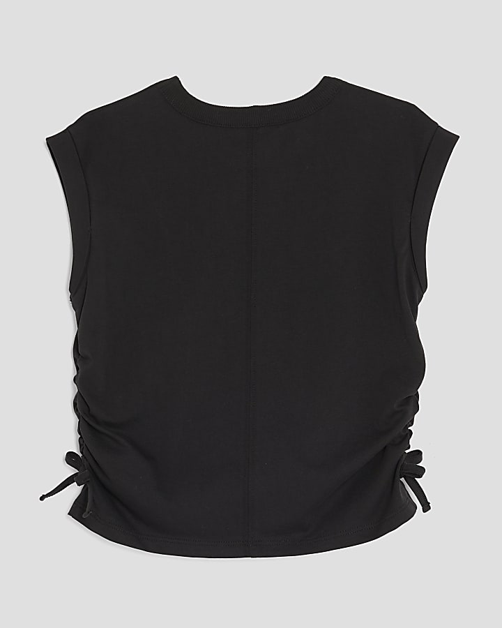 Girls Black Ruched Side Top