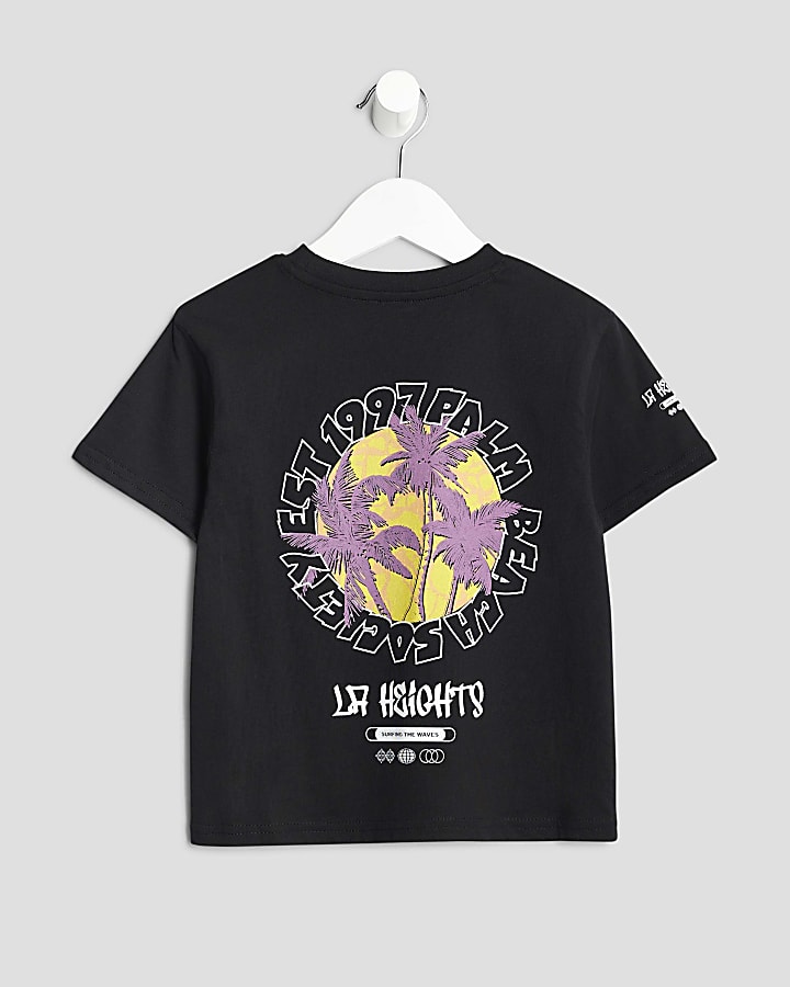 Mini Boys Black Summer Palm Tree T-Shirt