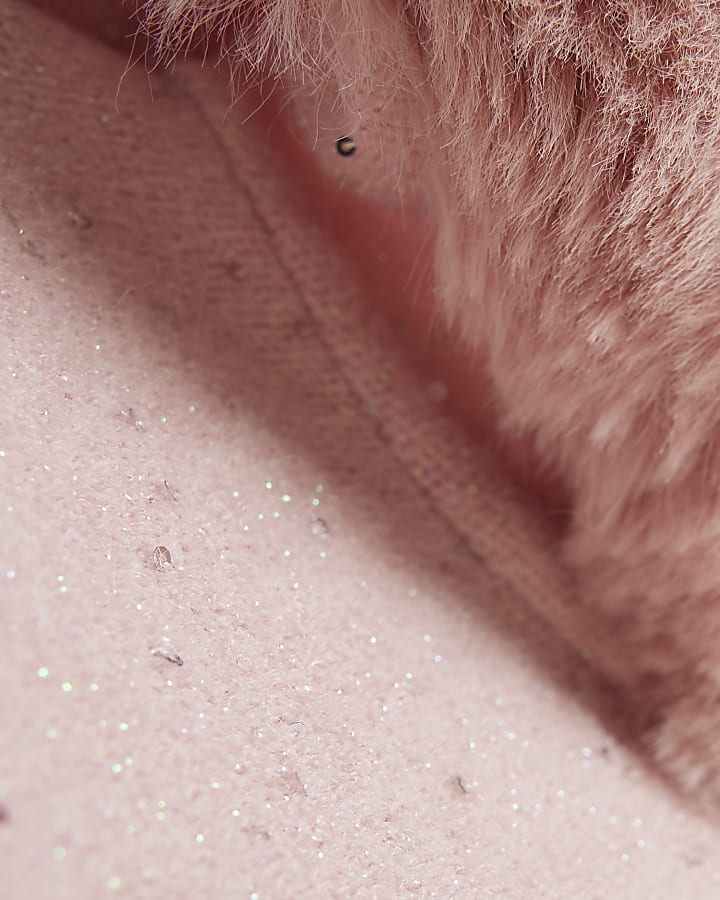 Girls Pink Sequin Faux Fur Hooded Hoodie Set