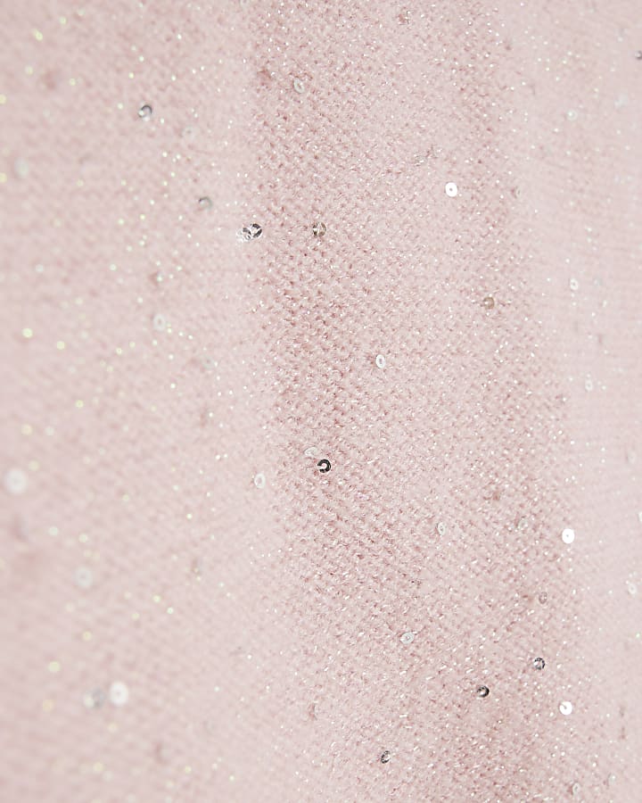 Girls Pink Sequin Faux Fur Hooded Hoodie Set