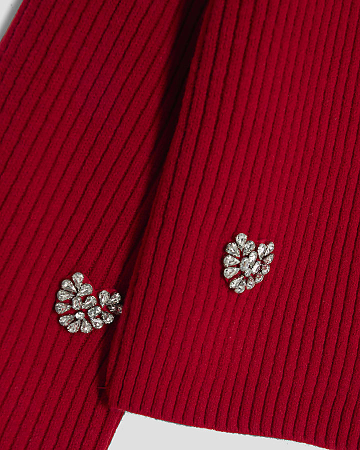 Girls Red Embellished Heart Jumper