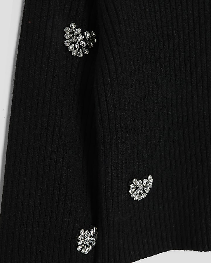 Girls Black Embellished Heart Jumper