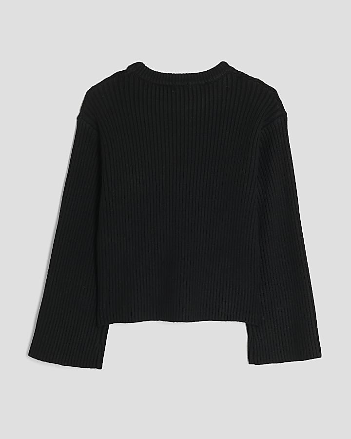 Girls Black Embellished Heart Jumper