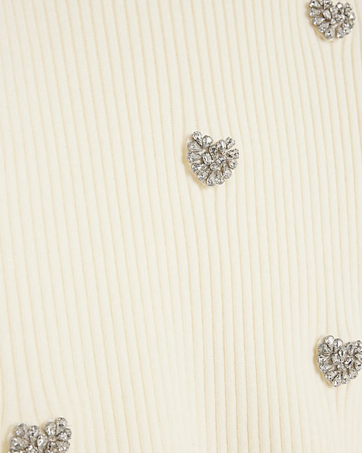 Girls White Embellished Heart Jumper
