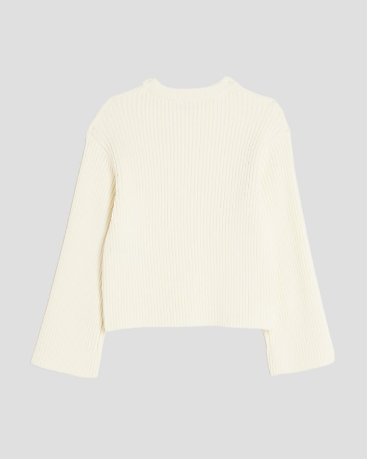 Girls White Embellished Heart Jumper