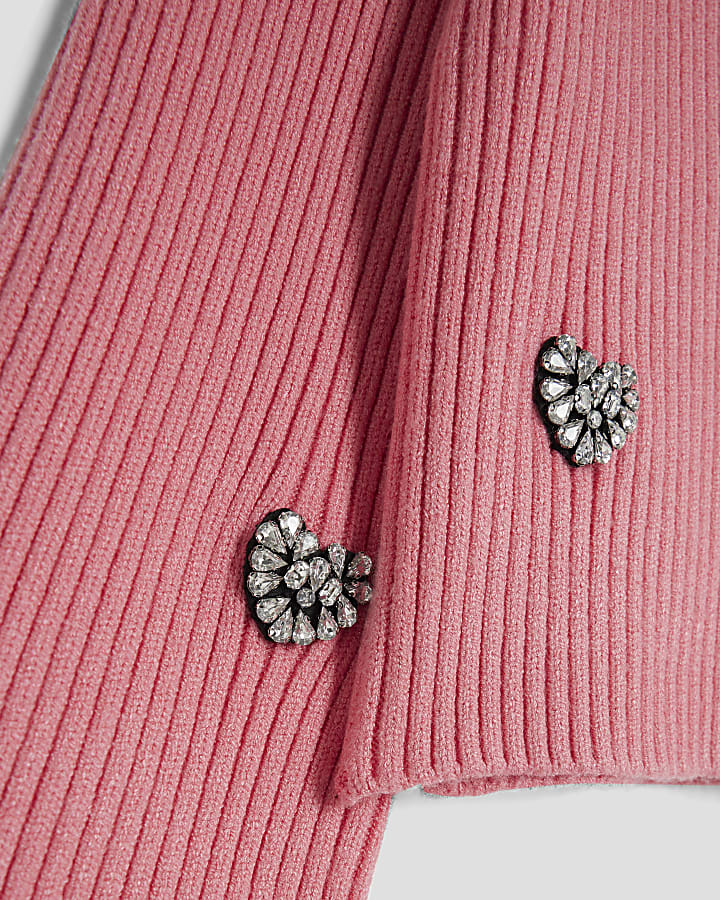 Girls Pink Embellished Heart Jumper