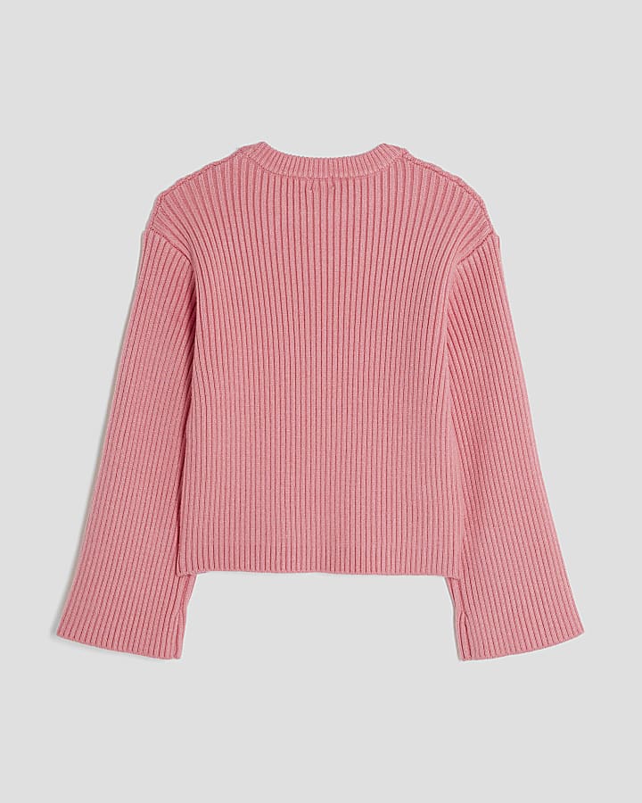 Girls Pink Embellished Heart Jumper
