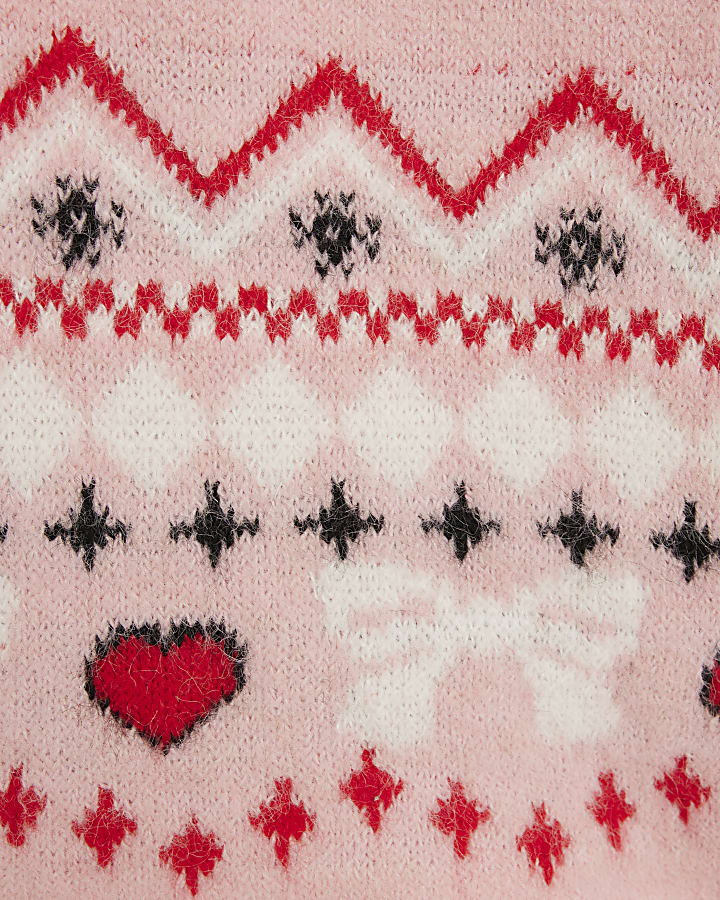 Girls Pink Knitted Sequin Fairisle Jumper Set