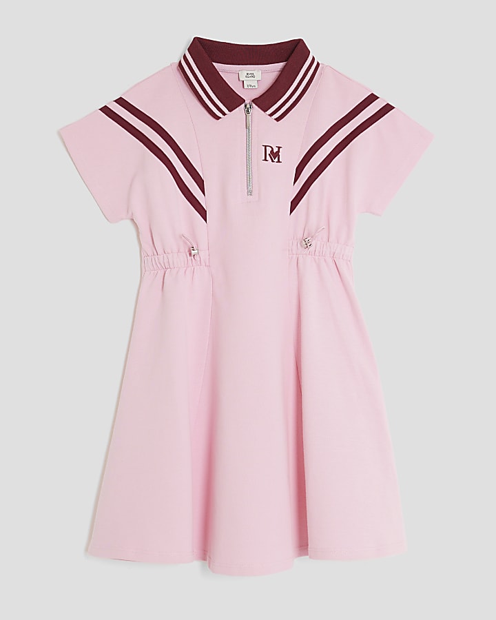 Girls Pink Drawcord Polo Dress