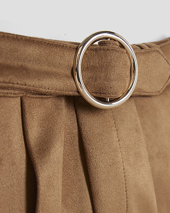 Girls Brown Faux Suede Top and Skirt Set